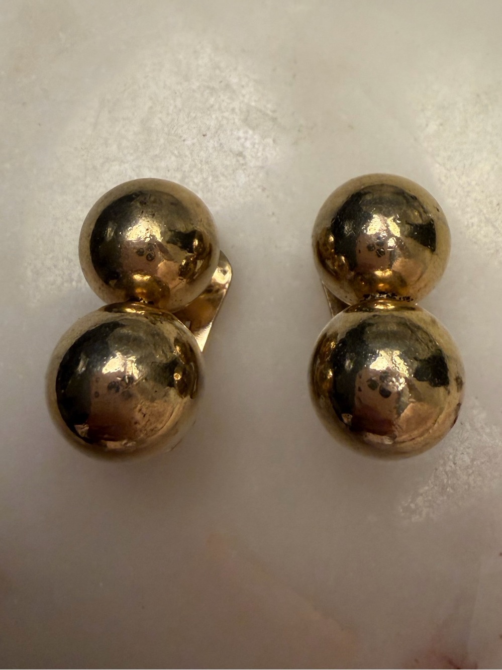 Vintage Signed Marvella Gold Tone Double Sphere Clip On Earrings